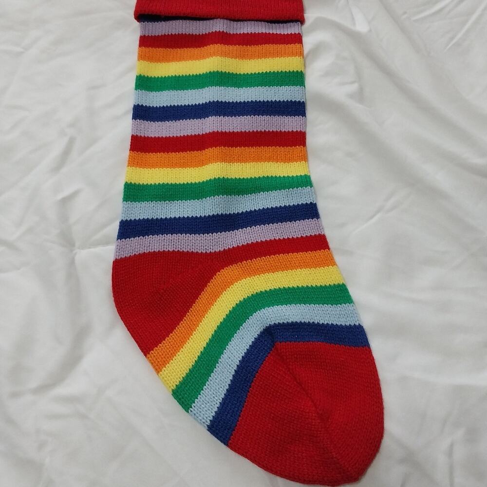 New World Market Rainbow Stripe Wool Knit Christmas Stocking
